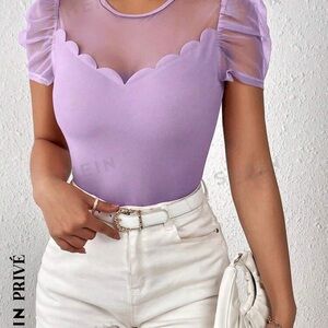 NWT SHEIN Lilac Sheer Short Sleeve Top - Size L - Christmas Gift